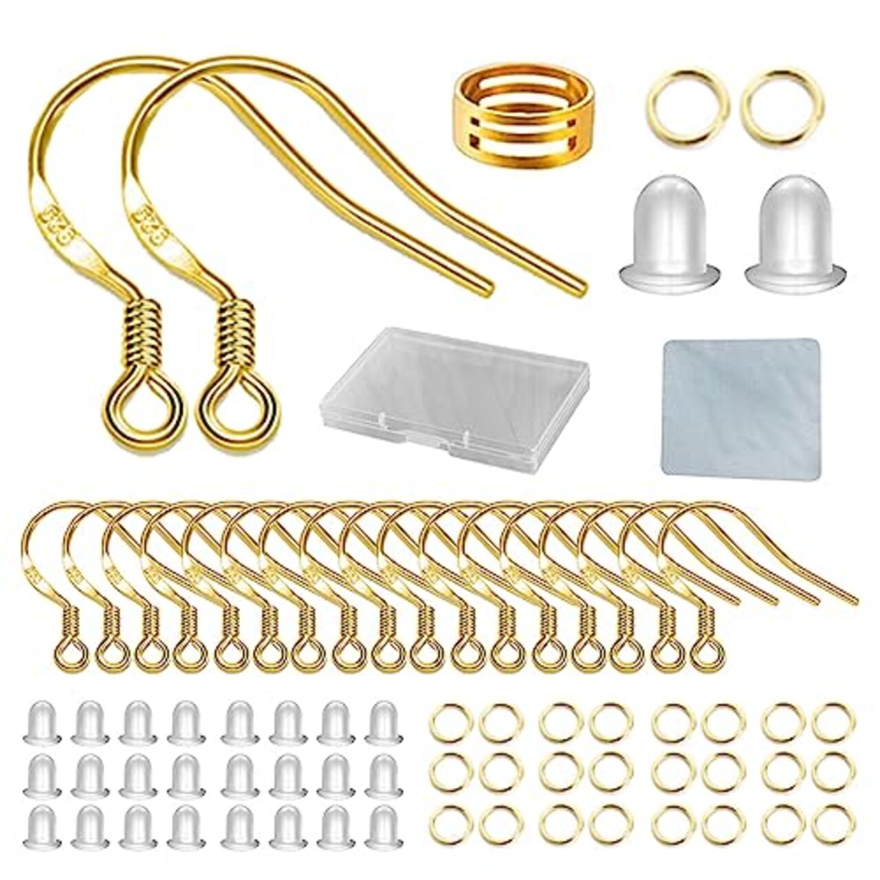 80 Pieces/40 Pairs, Gold Earring Hooks Ear Wires Fish Hooks, 240pcs Hypo-allergenic Jewelry Findings Parts with Jump Rings and Clear Silicone Earring Backs Stoppers for DIY Jewelry Making (14K Gold)